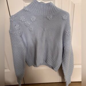 Jessica Simpson Light Blue Floral Turtleneck Sweater